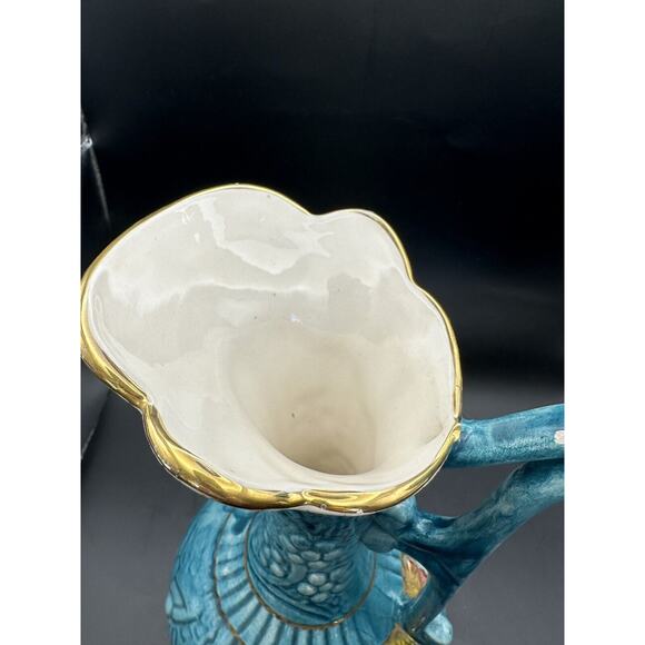 H Bequet Quaregnon Hand Painted Blue Gold Trim Pitcher Vase Belgium Anemone - Picture 5 of 10